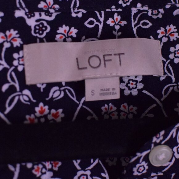 Ann Taylor Loft Women's Blue Floral Rayon Hi-Lo Button Down Top Blouse - Size S - Picture 4 of 8